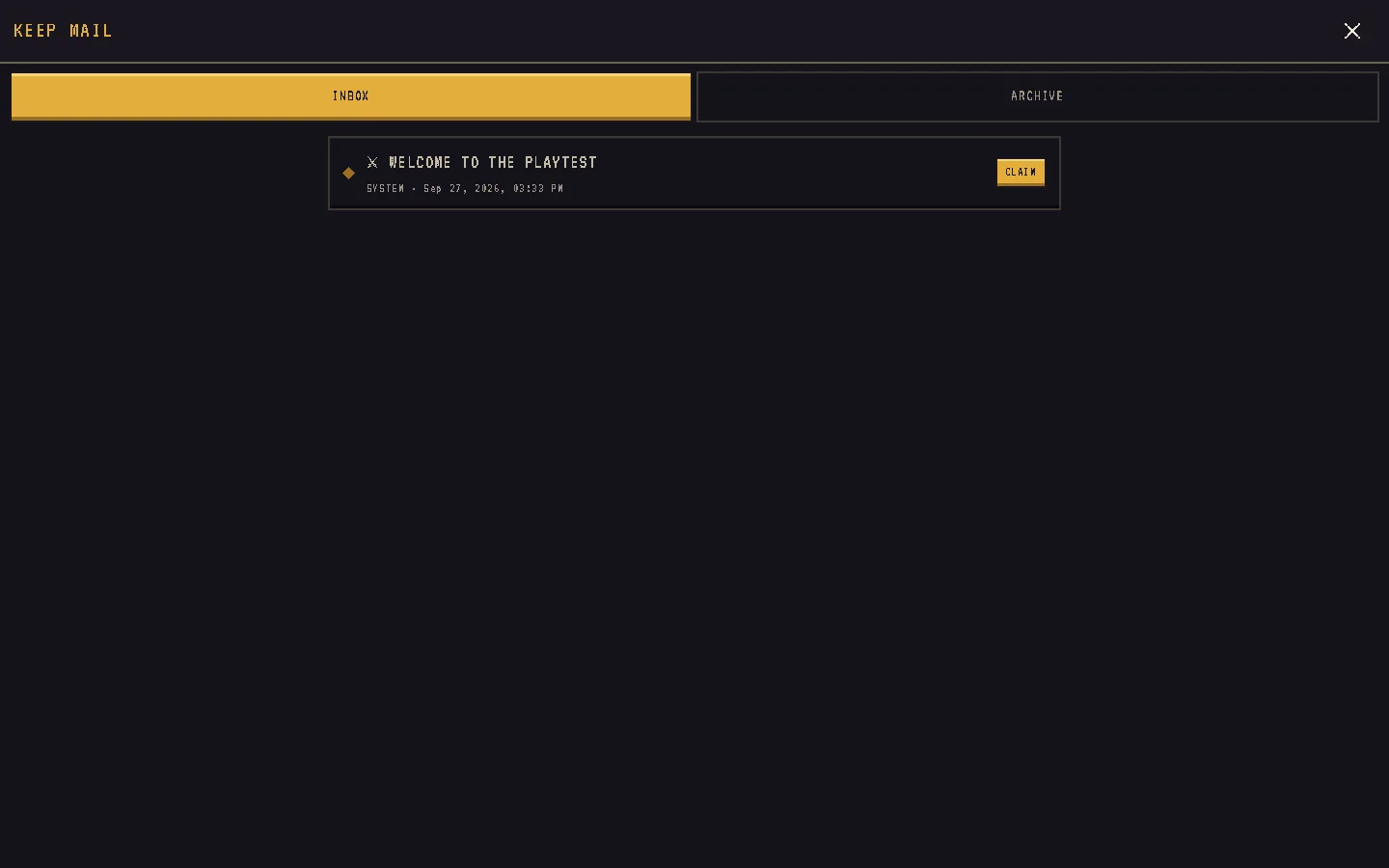 The inbox with a reward message and its CLAIM button